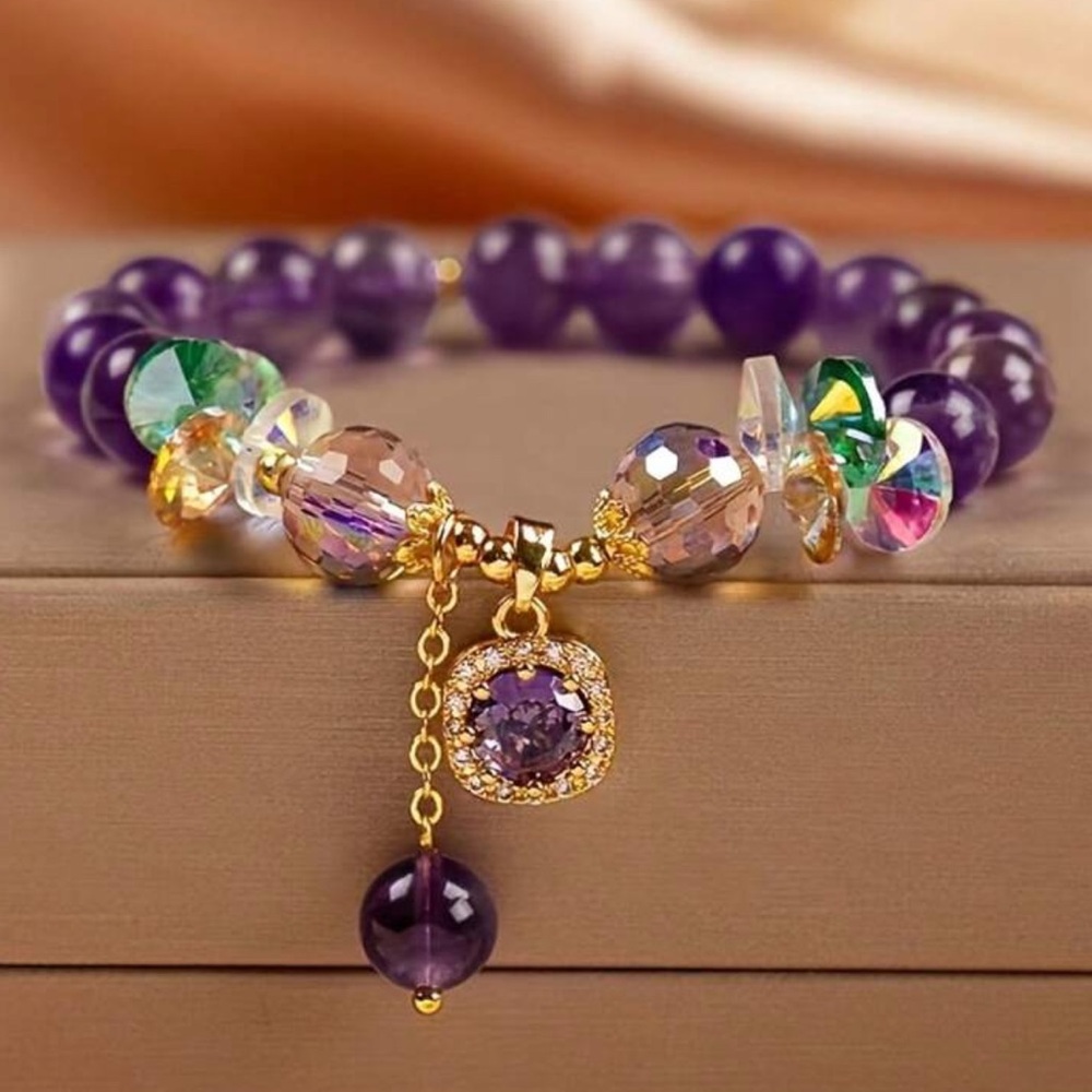 Elegant Purple and Gold Beaded Bracelet